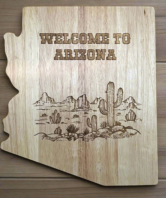 Arizona Shape Laser Etched Rubberwood Cutting Board - Lazer Made