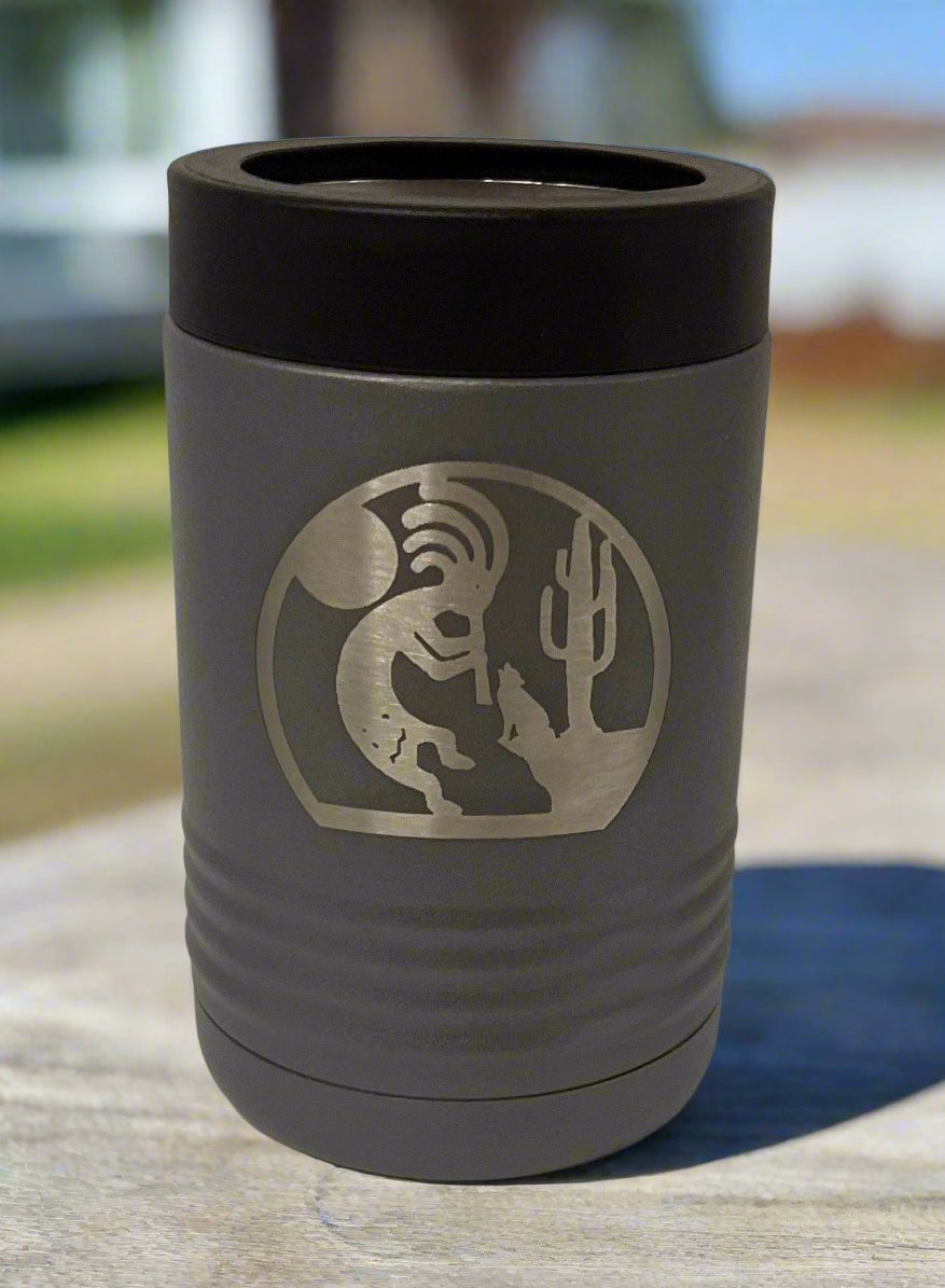 Kokopeli Dark Grey Beverage Holder - Holds 12 and 16 oz cans or 12 oz bottle - Lazer Made