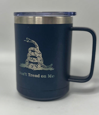 2A - Gadsden Flag 2nd Amendment 15 Oz Mug in Navy Blue - Lazer Made