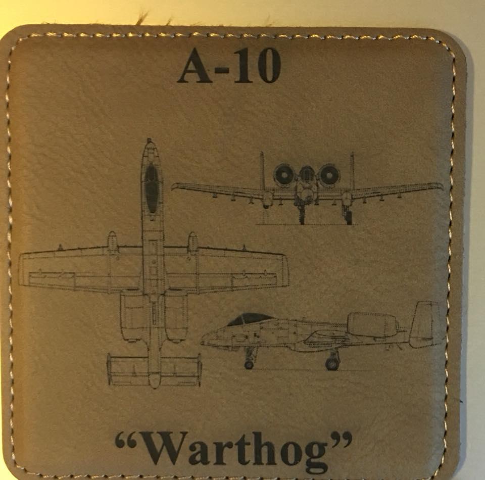 A-10 Warthog Customizable Set of 6 Leatherette Coasters w/Holder - Lazer Made