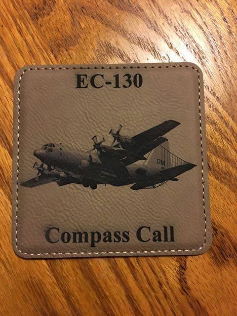 EC-130 Compass Call Customizable Set of 6 Leatherette Coasters w/Holder - Lazer Made