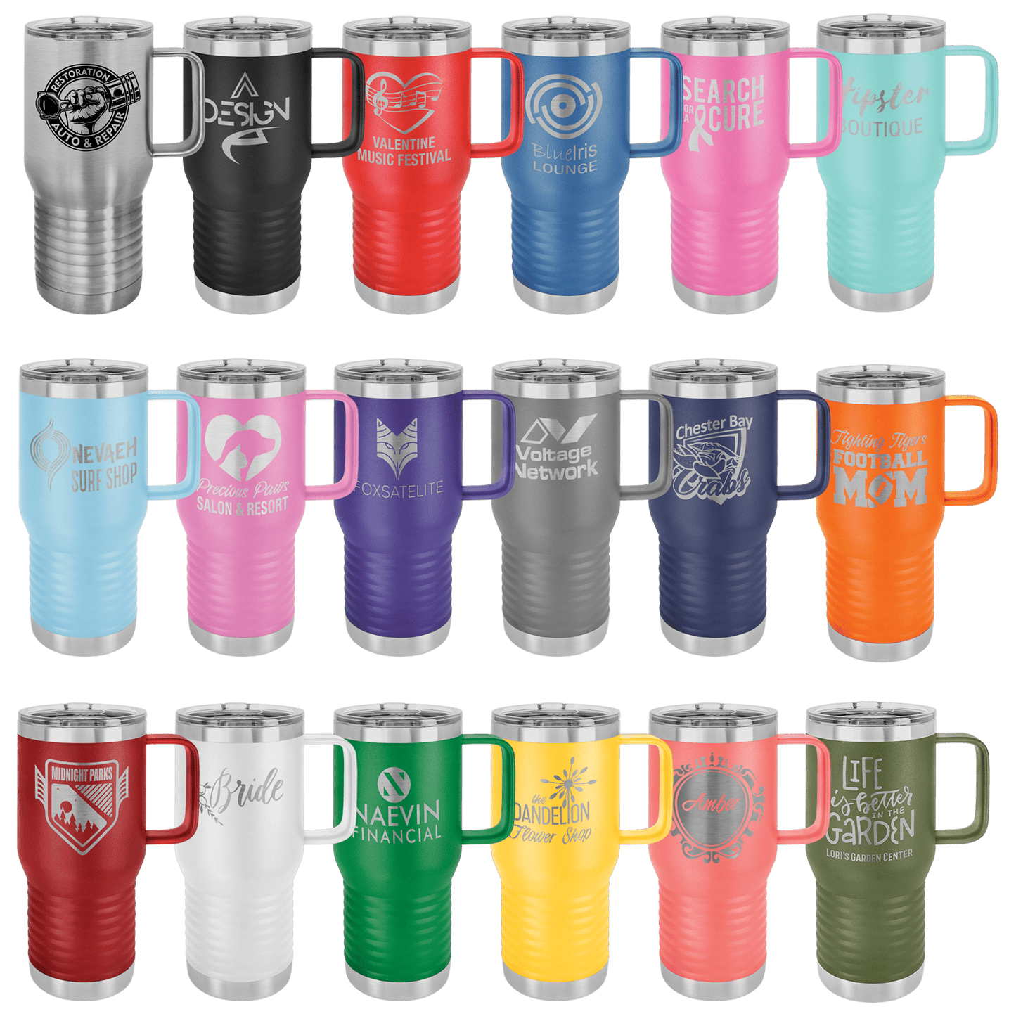 20 oz Travel Mug W/Handle - Lazer Made