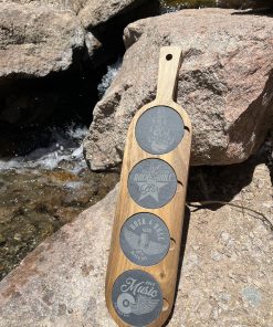 Acacia Wood & Slate Paddle Board Set – Flight Tray with Slate Coasters